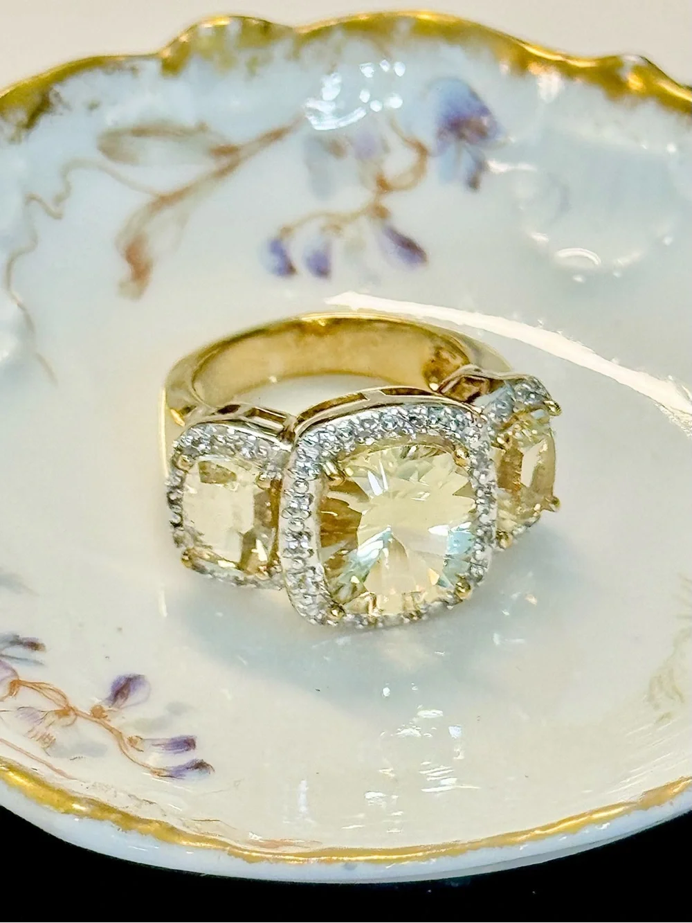 RETIRED Ross-Simons Champagne Citrine 18K Gold Vermeil 925 Halo Ring (7)